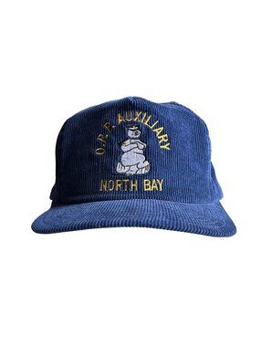 Vintage O.P.P. Auxiliary North Bay Corduroy Snapback Hat Blue Embroidered Logo